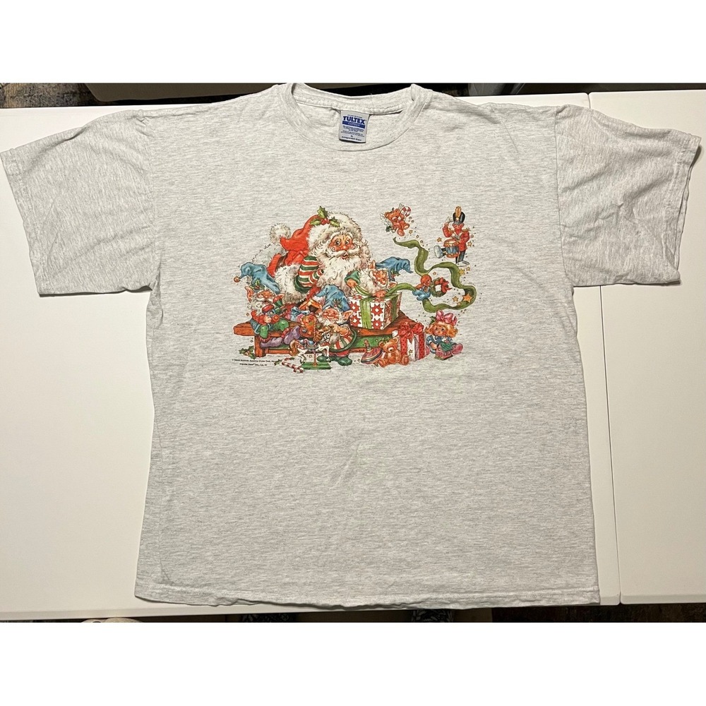 VTG Y2K Christmas Santa Elves Gingerbread Man Nutcracker Graphic T Shirt XL